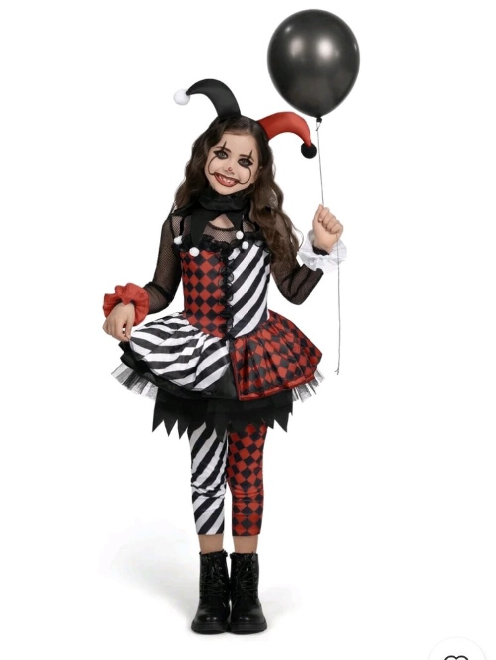 Joyfy Girls Clown Costume Small Black Red Evil Jester Goth Halloween